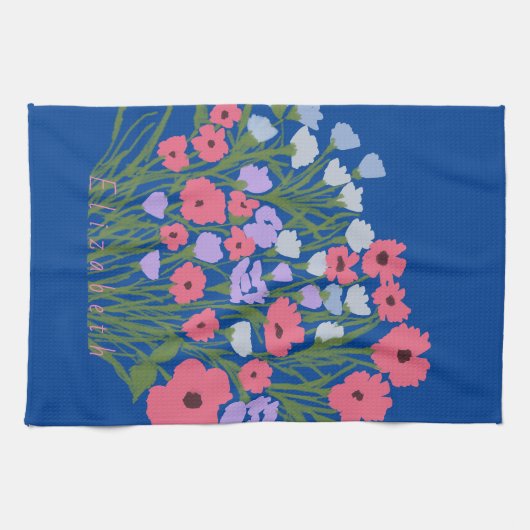 Kleurrijke bloemencharme + aangepaste naam theedoek (Horizontaal)