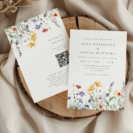 Kleurrijke Bloemencode QR Code Bruiloft Kaart
