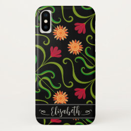 Kleurrijke Bloemendamask Zonnebloem Boho Zwart Vol iPhone 16 Plus Hoesje