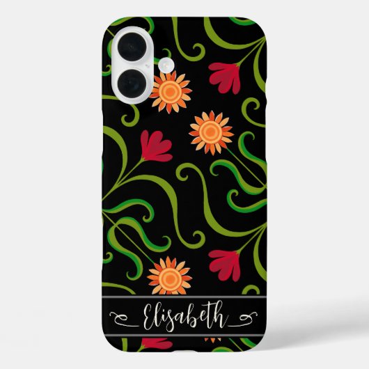 Kleurrijke Bloemendamask Zonnebloem Boho Zwart Vol Case-Mate iPhone Case (Achterkant)
