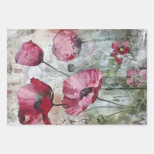 Kleurrijke bloemendecoupage rustieke textuur inpakpapier vel (Voorkant 3)