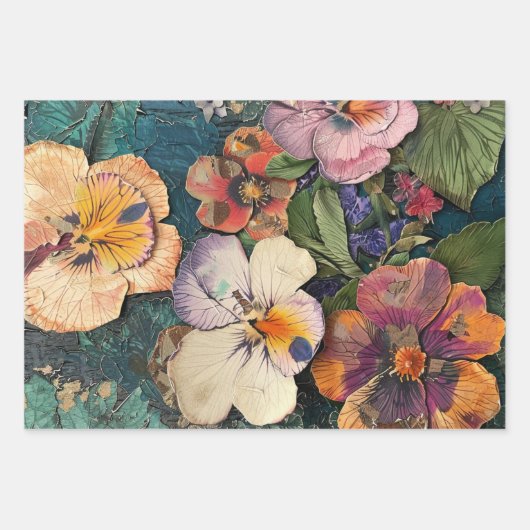 Kleurrijke bloemendecoupage rustieke textuur inpakpapier vel (Voorkant 2)