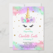 Kleurrijke bloemeneenhoorn uitnodiging (Voorkant)