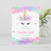 Kleurrijke bloemeneenhoorn uitnodiging (Staand voorkant)