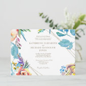 Kleurrijke bloemenelegante horizontale bruiloft kaart (Staand voorkant)