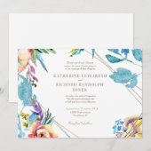 Kleurrijke bloemenelegante horizontale bruiloft kaart (Voorkant / Achterkant)