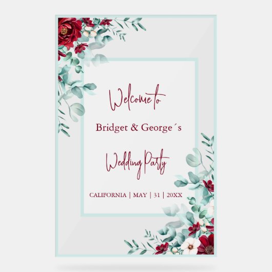 Kleurrijke bloemeneucalyptus Frosted bruiloft Welk Acryl Bord (Voorkant)