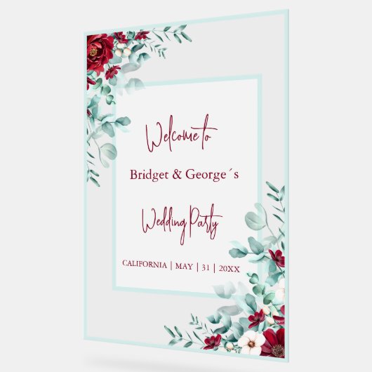 Kleurrijke bloemeneucalyptus Frosted bruiloft Welk Acryl Bord (Hoek)