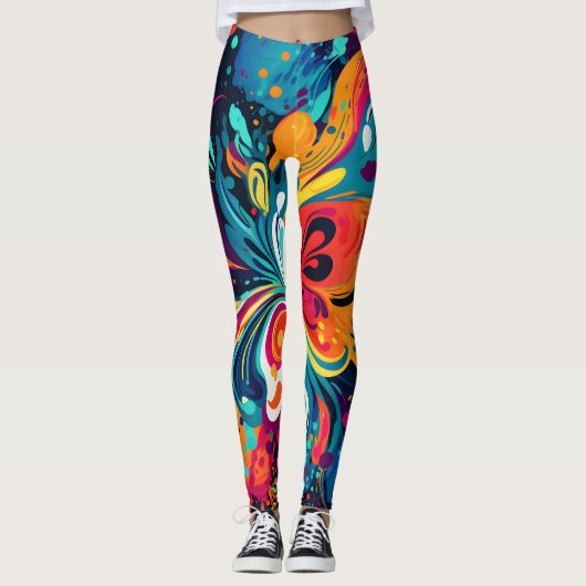 Kleurrijke bloemenexplosie: Abstracte bloemwerveli Leggings (Voorkant)