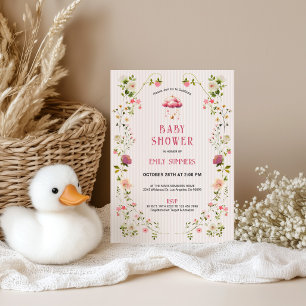 Kleurrijke bloemenframe baby shower uitnodiging