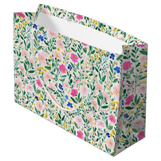 Kleurrijke bloemengegiftbag groot cadeauzakje (Achterkant Gekanteld)