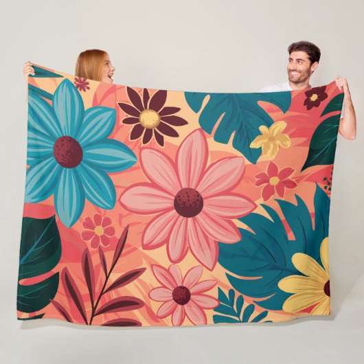 Kleurrijke Bloemengelukzaligheid op Warme Tonen Ac Fleece Deken (In situ)