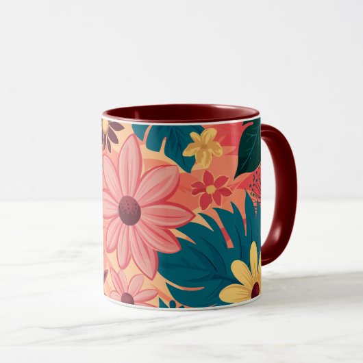 Kleurrijke Bloemengelukzaligheid op Warme Tonen Ac Mok (Voorkant rechts)