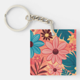Kleurrijke Bloemengelukzaligheid op Warme Tonen Ac Sleutelhanger