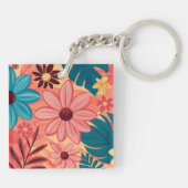 Kleurrijke Bloemengelukzaligheid op Warme Tonen Ac Sleutelhanger (Achterkant)