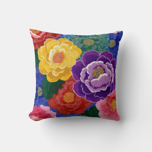 Kleurrijke bloemengeworpen kussen decor (Voorkant)