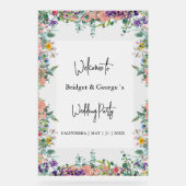 Kleurrijke bloemengroen Frosted bruiloft Welkom Acryl Bord (Voorkant)