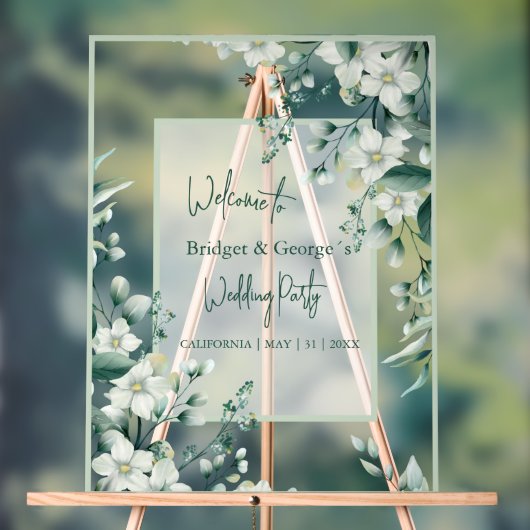 Kleurrijke bloemengroen Frosted Wedding Welkom Acryl Bord (Neutraal)