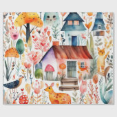 Kleurrijke bloemenhuisje kern patroon cadeaupapier (Vlak)