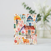 Kleurrijke bloemenhuisje kern patroon feestdagenkaart (Staand voorkant)