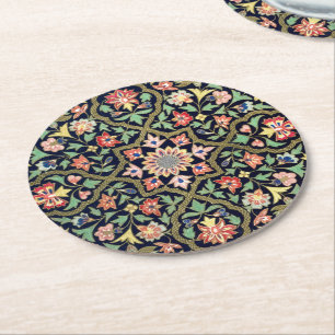 Kleurrijke  bloemenindiaanse mandala patroon ronde kartonnen onderzetter