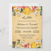 Kleurrijke  bloemenislamitische moslimbruiloft kaart (Voorkant)