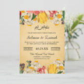 Kleurrijke  bloemenislamitische moslimbruiloft kaart (Staand voorkant)