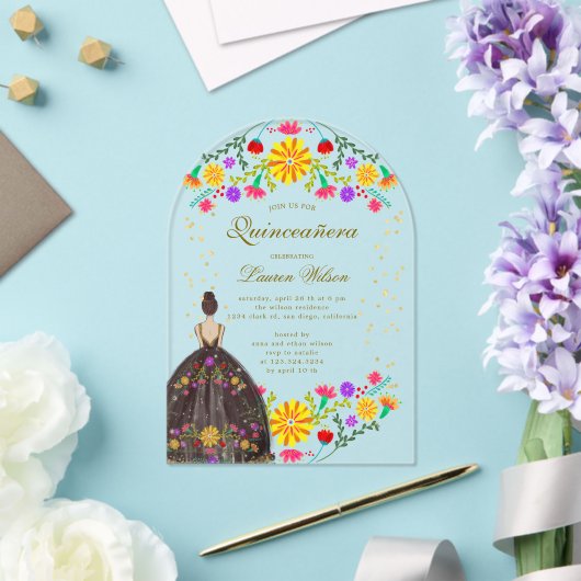 Kleurrijke bloemenjurk quinceanera uitnodiging (Insitu (Huwelijk))