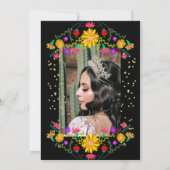 Kleurrijke bloemenjurk quinceanera uitnodiging (Achterkant)