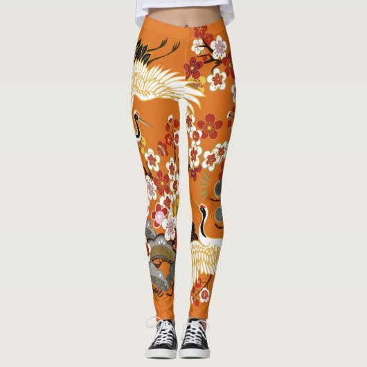 Kleurrijke bloemenkranen Sakura patroon Leggings (Voorkant)