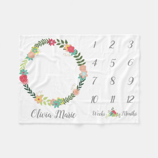 Kleurrijke Bloemenkrans Baby Mijlsteen Deken (Voorkant (Horizontaal))