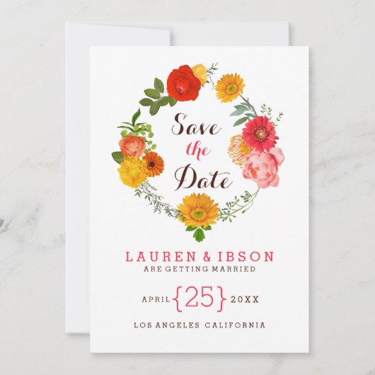 Kleurrijke Bloemenkrans - Bewaar de datum Save The Date (Voorkant)