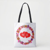 Kleurrijke bloemenkrans en harten tote bag (Voorkant)