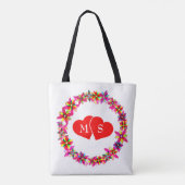 Kleurrijke bloemenkrans en harten tote bag (Achterkant)