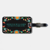 Kleurrijke bloemenkrans Lijst zwarte achtergrond Bagagelabel (Achterkant horizontaal)