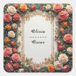 Kleurrijke bloemenkrans voor trouwfeest vierkante sticker