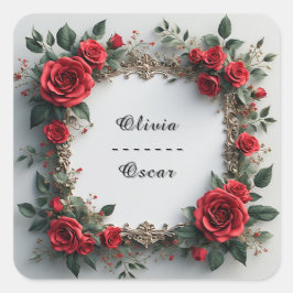 Kleurrijke bloemenkrans voor trouwfeest vierkante sticker