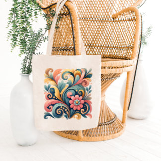 Kleurrijke bloemenkunst boodschappentas tote bag