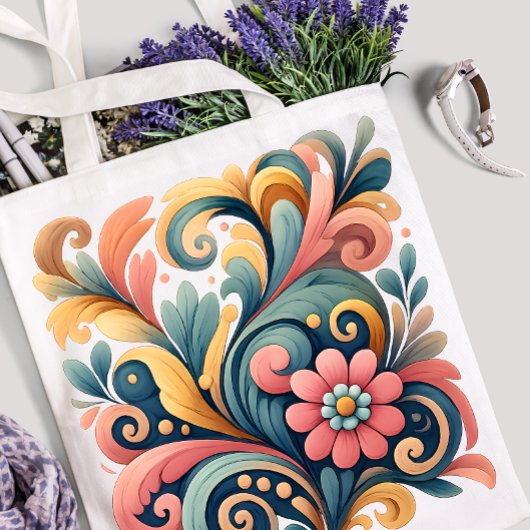 Kleurrijke bloemenkunst boodschappentas tote bag