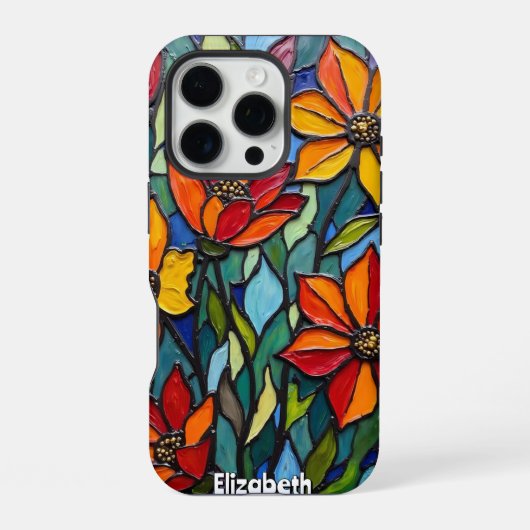 Kleurrijke bloemenkwartet in glas-in-loodstijl iPhone hoesje (Achterkant)