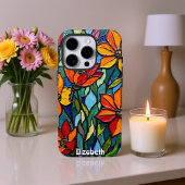 Kleurrijke bloemenkwartet in glas-in-loodstijl iPhone hoesje