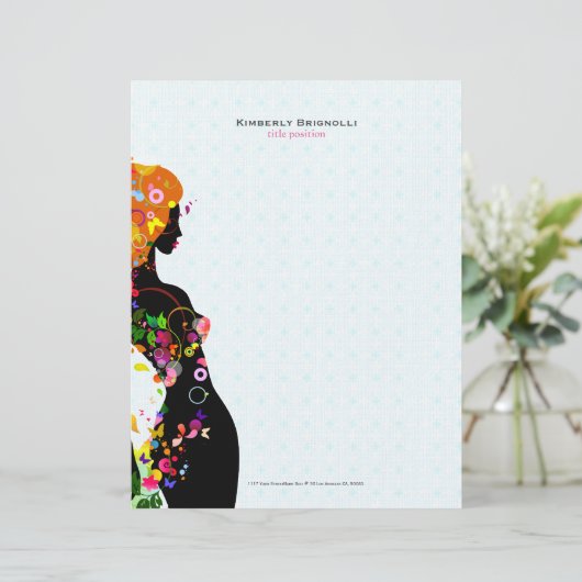 Kleurrijke Bloemenmeisje blauwe achtergrond Briefhoofd (Staand voorkant)