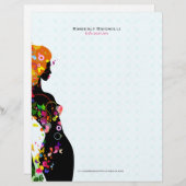 Kleurrijke Bloemenmeisje blauwe achtergrond Briefhoofd (Voorkant / Achterkant)