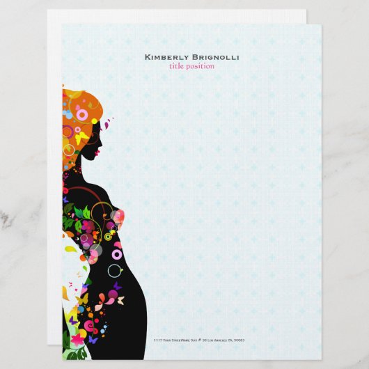 Kleurrijke Bloemenmeisje blauwe achtergrond Briefhoofd (Voorkant / Achterkant)