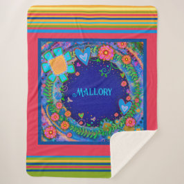 Kleurrijke bloemennaam Custom Fun Inspirivity Sherpa Deken