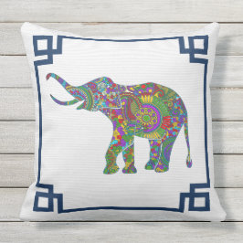 Kleurrijke bloemenolifant blauw Lijst Buitenkussen