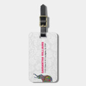 Kleurrijke bloemenolifant witte damast bagagelabel (Voorkant verticaal)