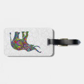 Kleurrijke bloemenolifant witte damast bagagelabel (Achterkant horizontaal)