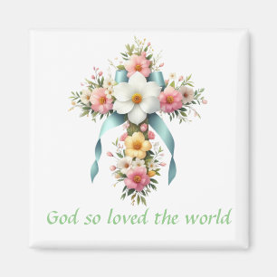 Kleurrijke bloemenpaaskruis/lentekruis magneet