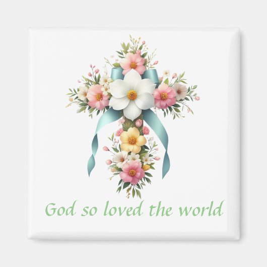 Kleurrijke bloemenpaaskruis/lentekruis magneet (Voorkant)